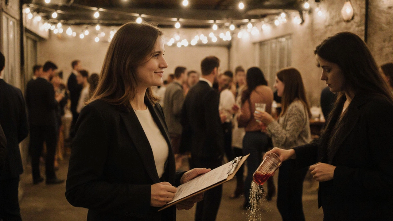 Организатор наблюдает за сетевым мероприятием, решая мелкие проблемы на фоне гостей.