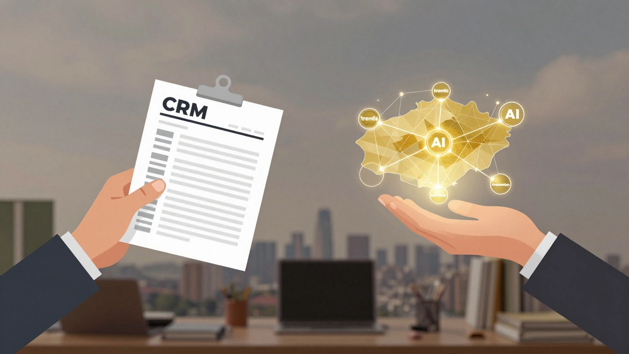 Две руки: одна держит чек-лист, другая — карту трендов, символизируя практические действия и стратегическое видение.