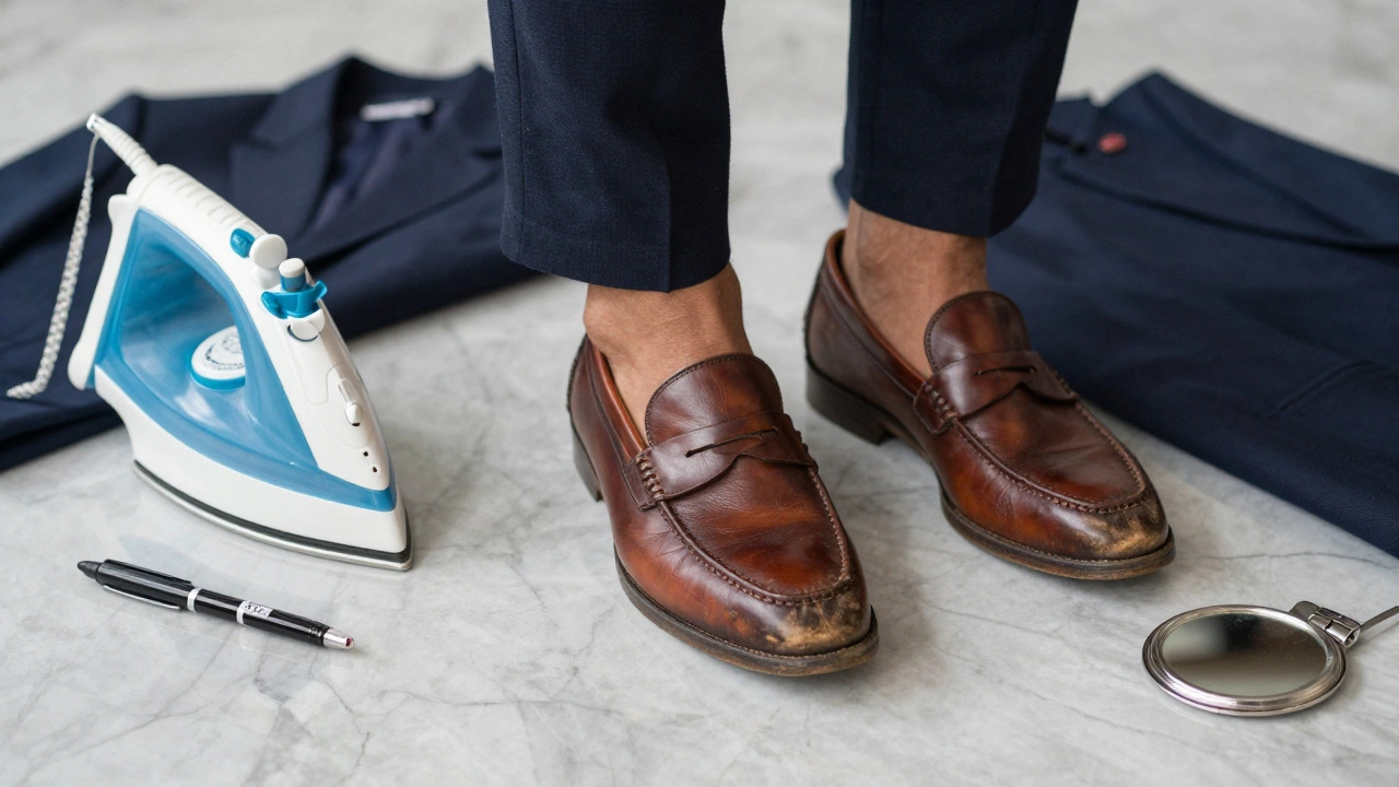 Полированные кожаные лоферы и дорожные аксессуары для бизнес-конференции