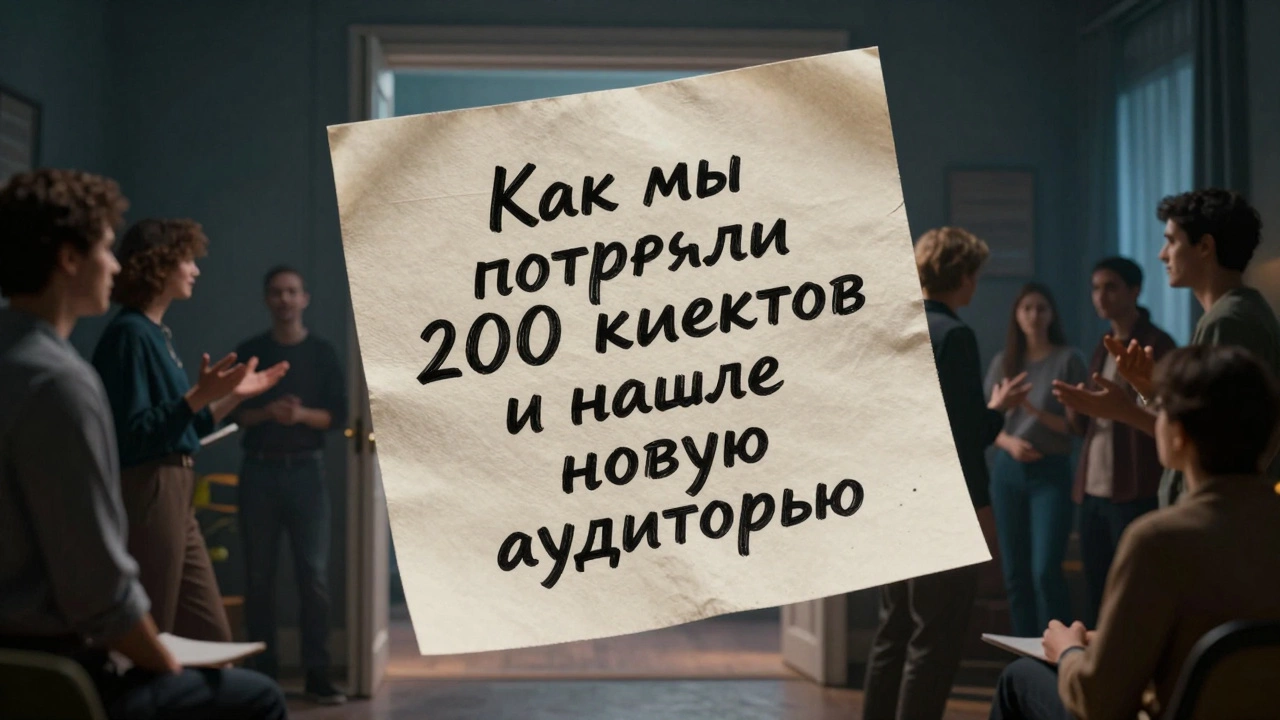 Приглашение с названием события, ведущее к загадочной двери, освещённой мягким светом