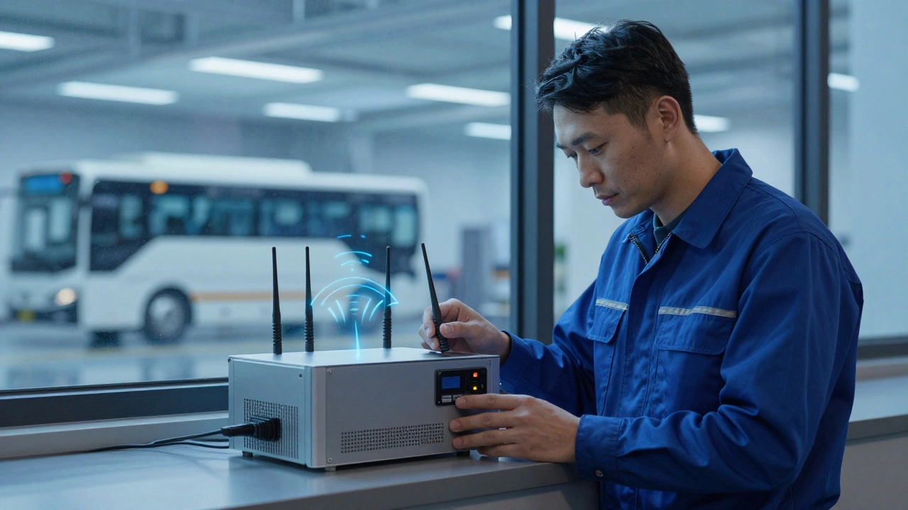 Технический специалист обслуживает Wi-Fi оборудование в зале