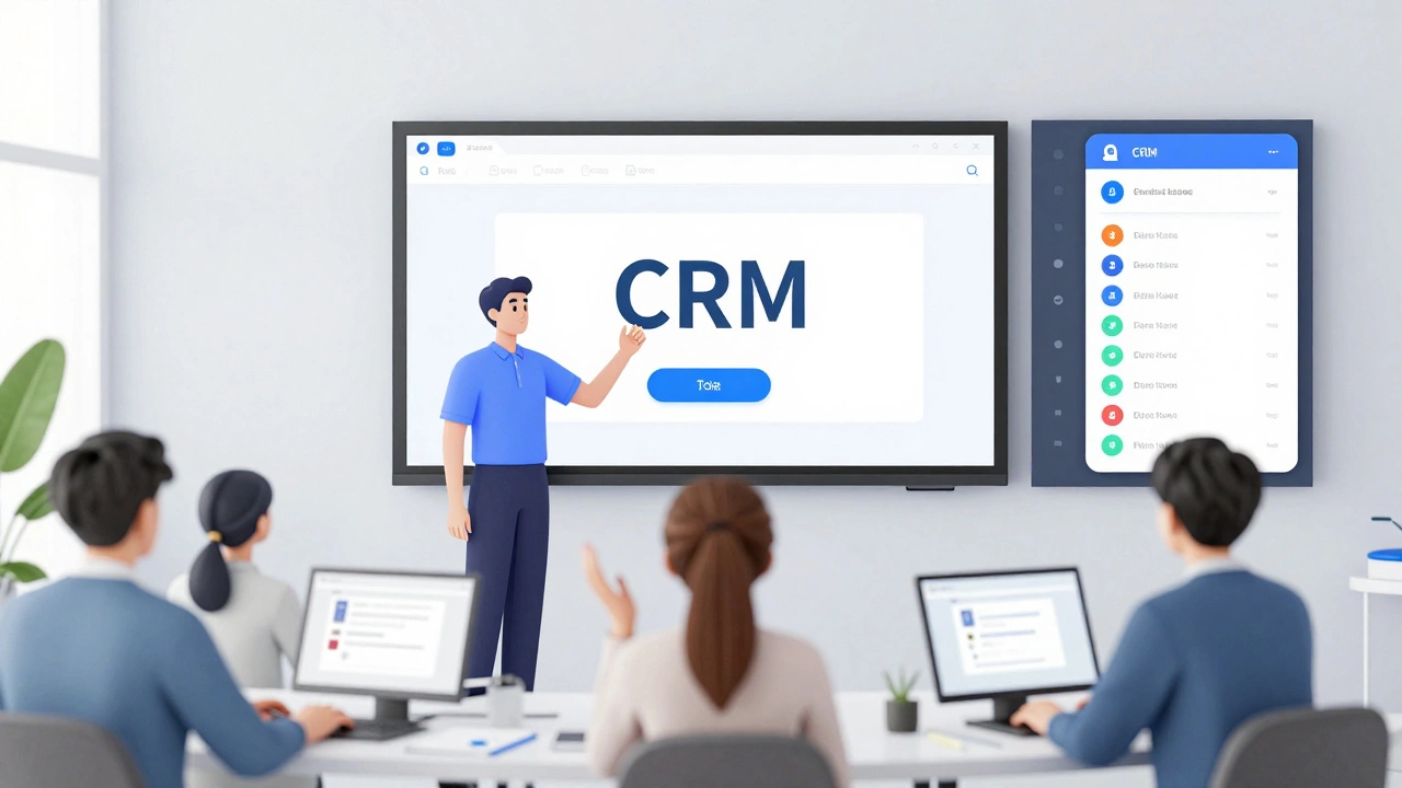 Тренинг по CRM: участники взаимодействуют с экраном и чатом в реальном времени.