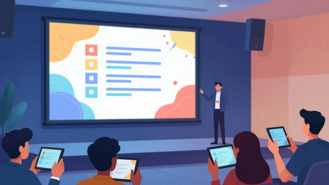 Участники конференции взаимодействуют через планшеты с живыми опросами