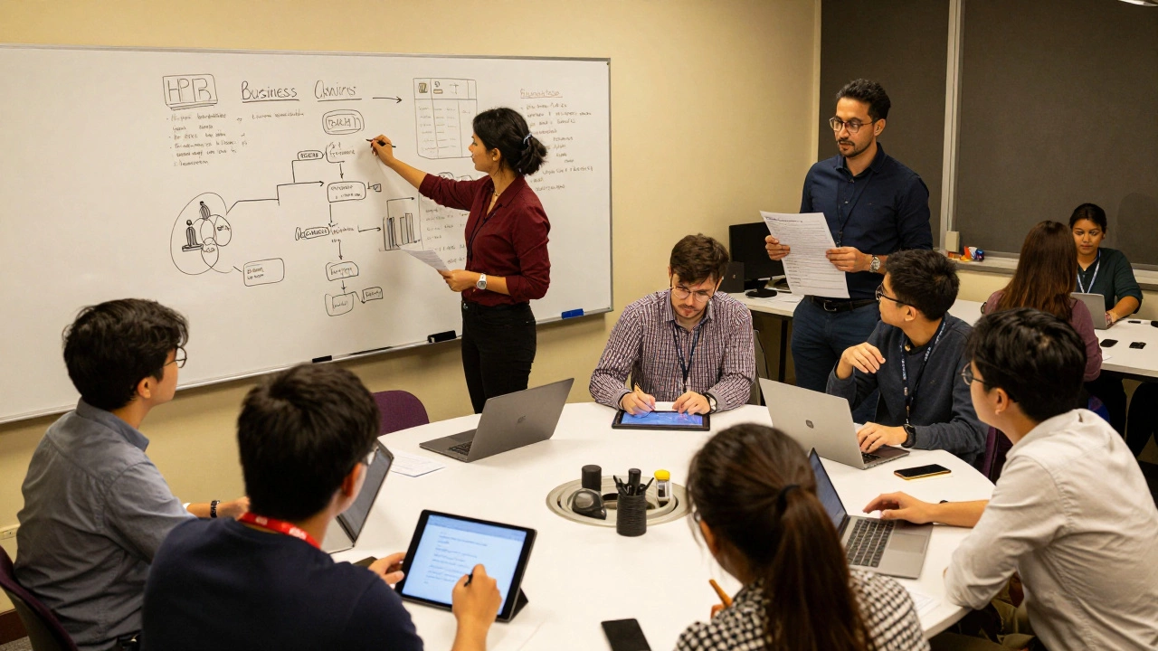 Участники совместно работают над бизнес-планом на воркшопе.